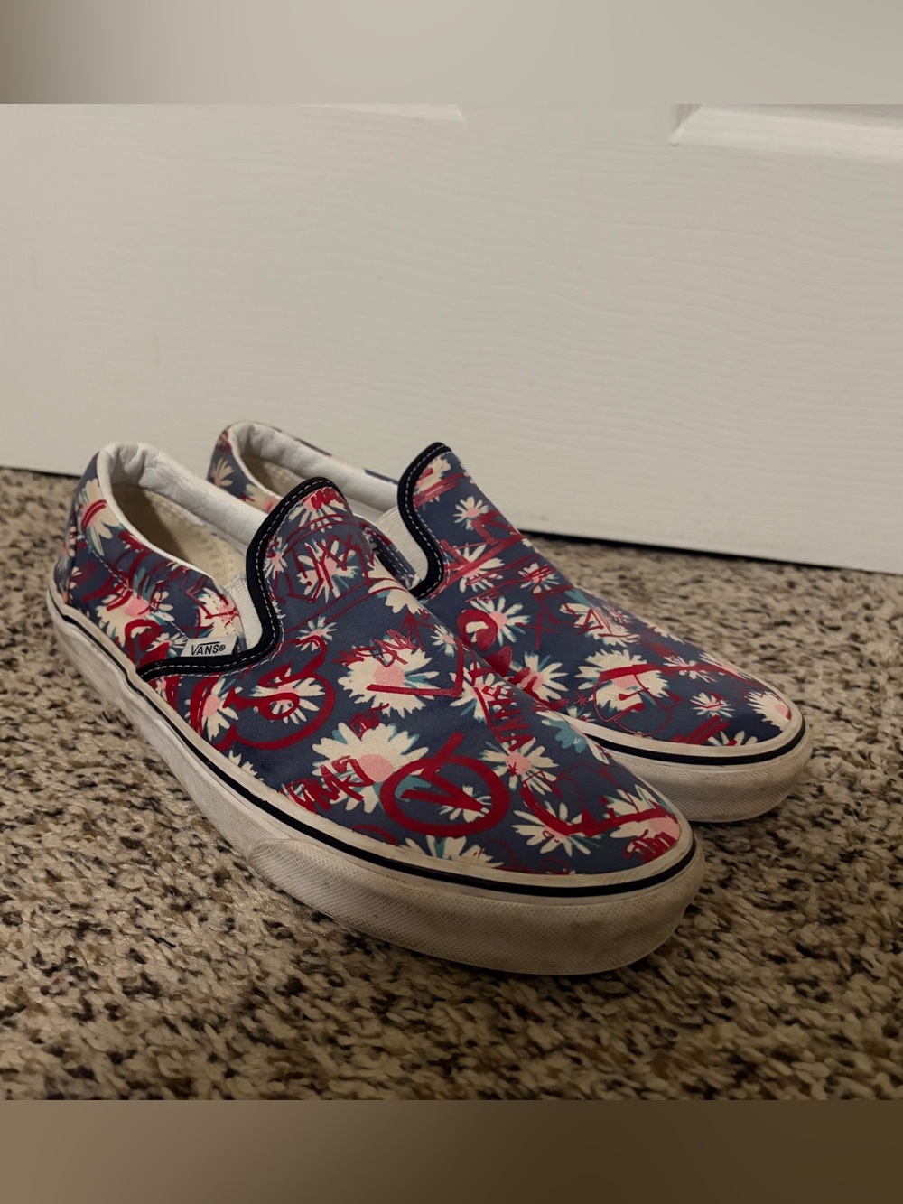Vans Men’s Slip-On Floral Print Loafers - Blue/Red/White